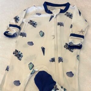 Kyte BABY Ocean-Themed Zippered Footie in Blue and Cream